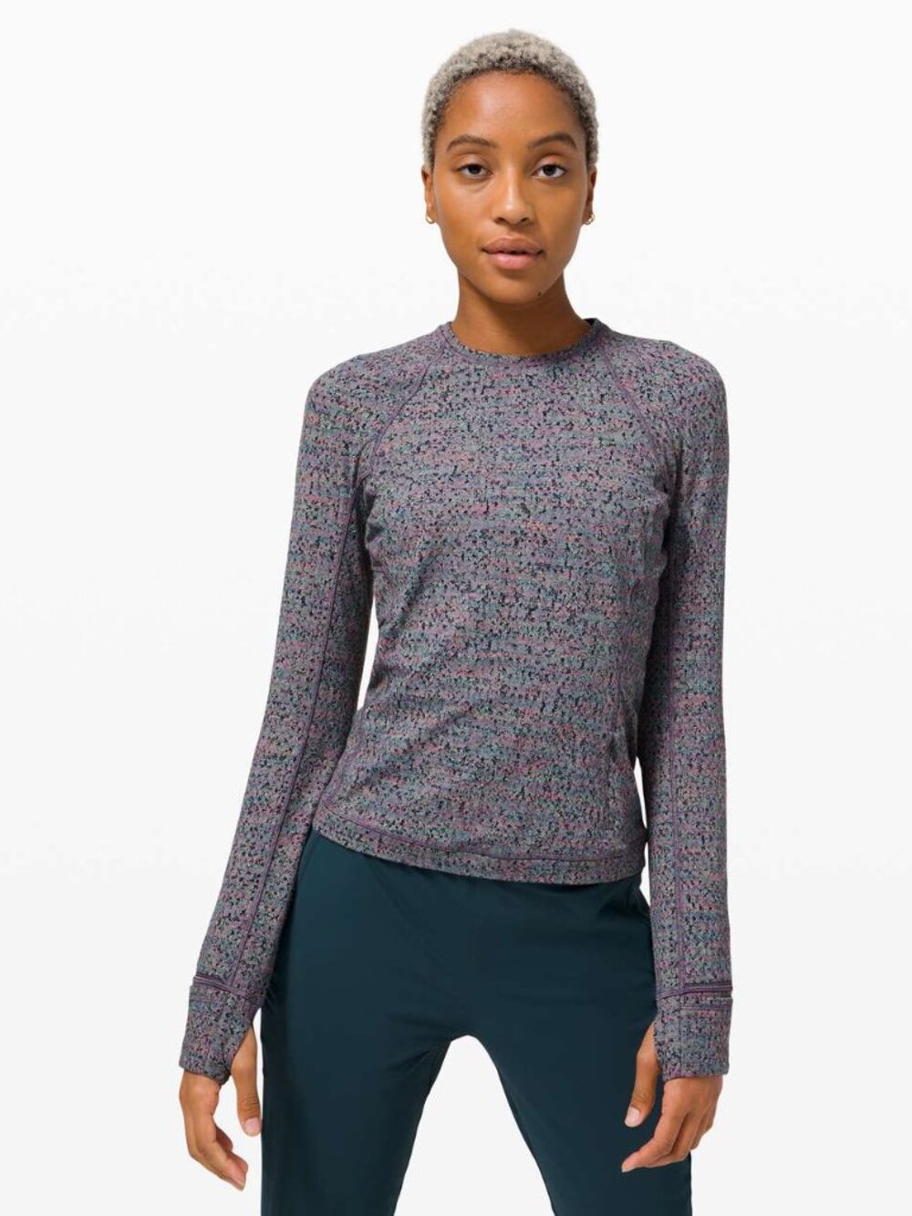 Lululemon Runderful Long Sleeve Neon Tweed Jacquard Battleship Electric Coral
